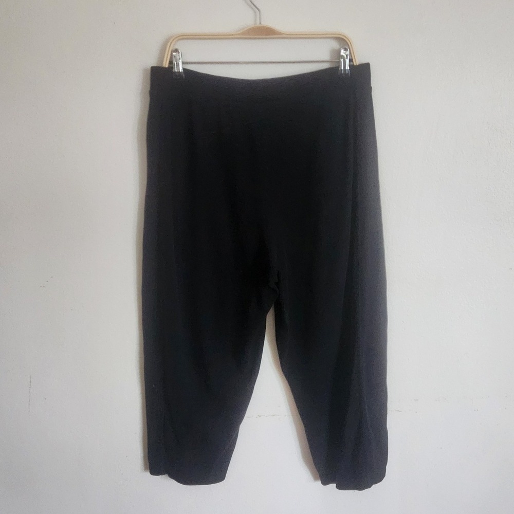 Lands End Cropped Fleece Sweatpants Large Black Pull On High Rise Casual Comfy